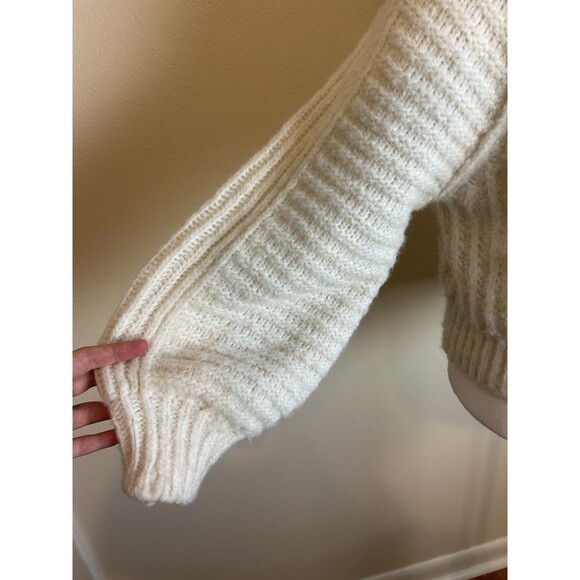 Free People Carter Pullover Cable Knit Sweater XS White Cottagecore Boho Balloon - Picture 6 of 9